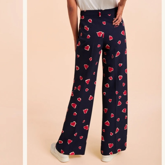 Tara Jarmon Trouser Pants Paulette Midgnight Blue Red Hearts print Pockets Sz 40 - Picture 2 of 15